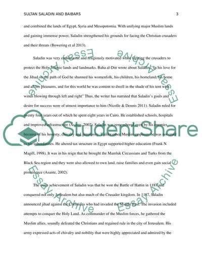 Comparison between Sultan Saladin and Baibars