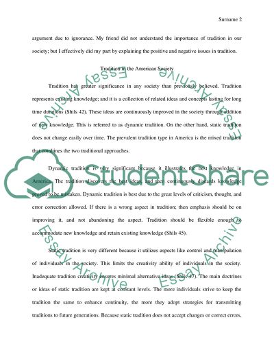 Tradition in the American Society