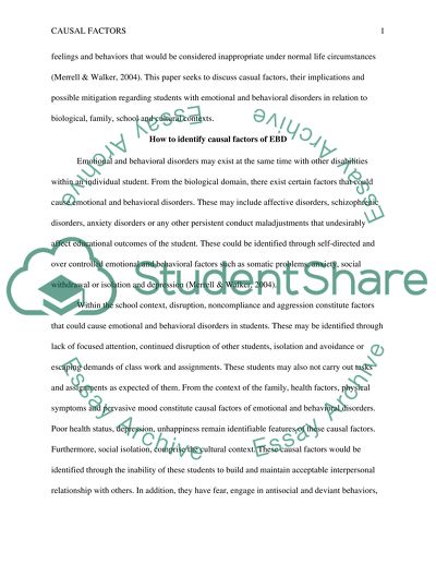Causal Factors Regarding Students with Emotional and Behavioral Disorders