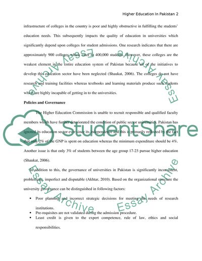 Major Issues of Higher Education in Pakistan