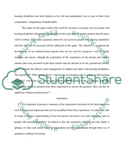 An Appraisal of Qualitative Methods in Pain Management of People with Learning Disabilities
