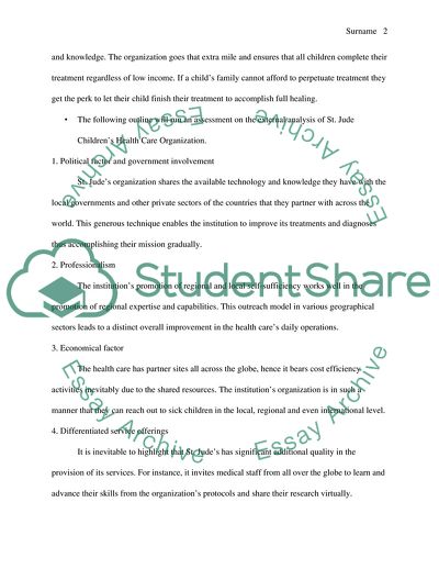 Internal and External Analysis of St Judes Childrens Hospital