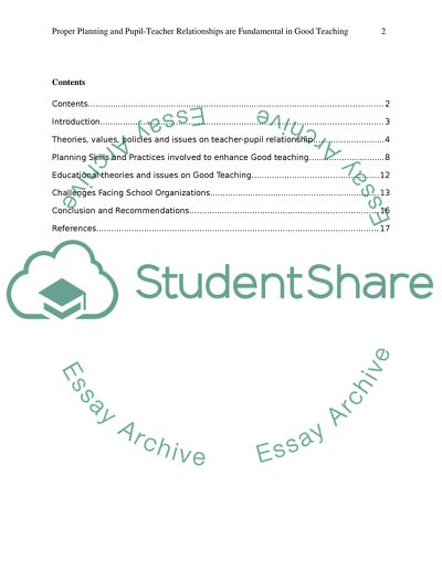 Proper Planning and Pupil-Teacher Relationships are Fundamental in Good Teaching