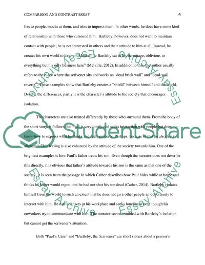 Comparison of Stories Pauls Case by Willa Cather and Bartleby, the Scrivener by Herman Melville