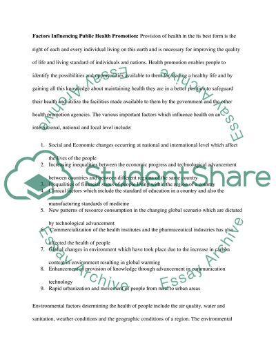 International Perspectives on the Promotion of Health