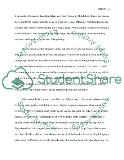 Use of Education for Controlling the Use of Illegal Drugs