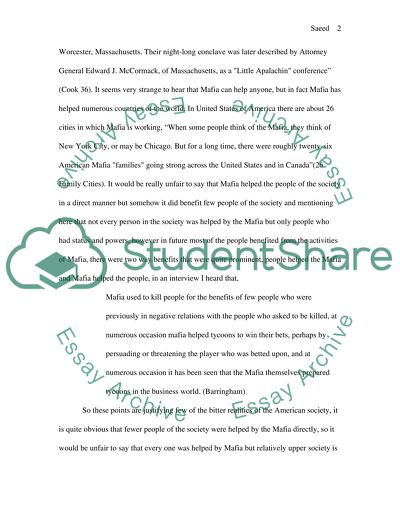 Benefits Provided by Mafia to the American Society