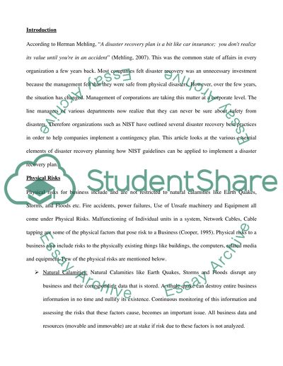 Disaster Recovery Planning for NIST