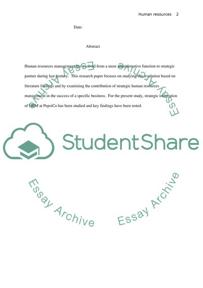 Strategic Integration of Human Resources Management at PepsiCo