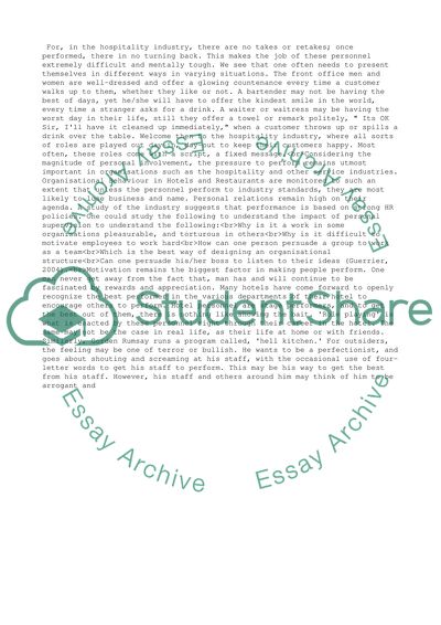 The Hospitality and Other Service Industries