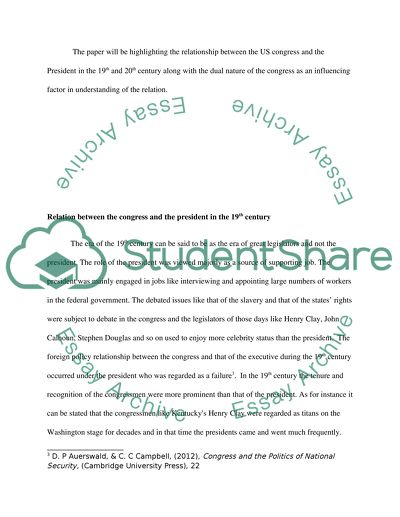 U.S. Congress: Relation between the congress and the president in the 20th century