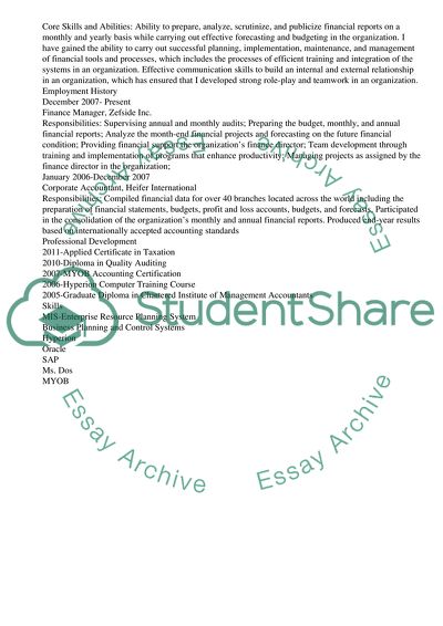 Applying for the Position of Finance Manager
