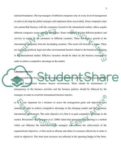 International Business Management Control