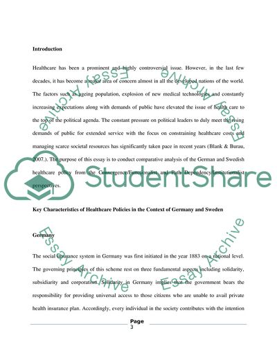 German and Swedish Healthcare Policies - Differences and Commonality