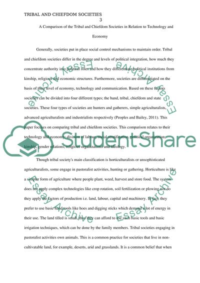 A Comparison of the Tribal and Chifdom Societies in Relation to Technology and Economy