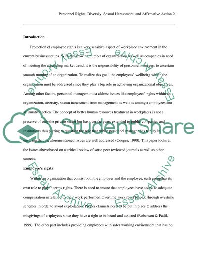 Personnel Rights, Diversity, Sexual Harassment, and Affirmative Action