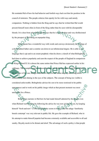 Comparative Analysis of Prince Hals Soliloquy and King Henrys Speech