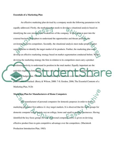 Marketing Plans for a Manufacturer of Home Computer and a Supplier of Major Computer System
