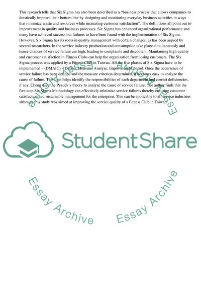 Six Sigma Process to Service Quality Improvement