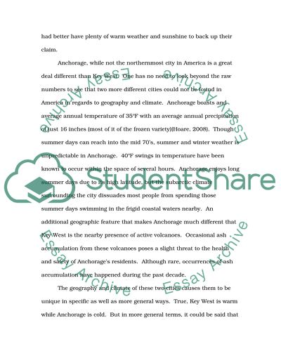 Comparison and Contrast Anchorage,Alaska and Key West Florida