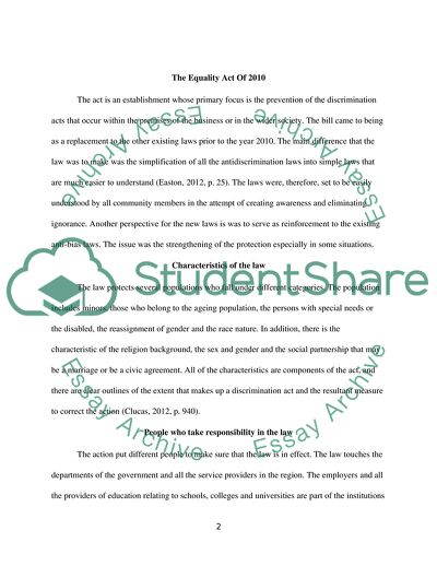 The Equality Act of 2010