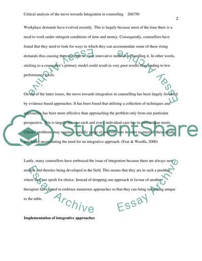 The Move towards The Integration in Counseling