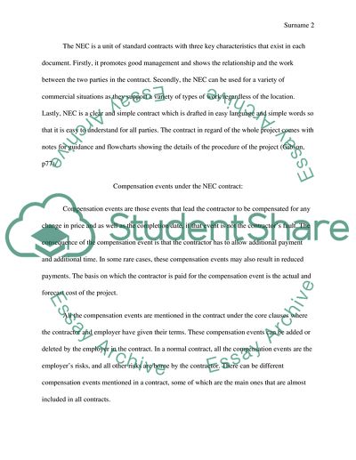 Compensation Events System under the NEC Contract