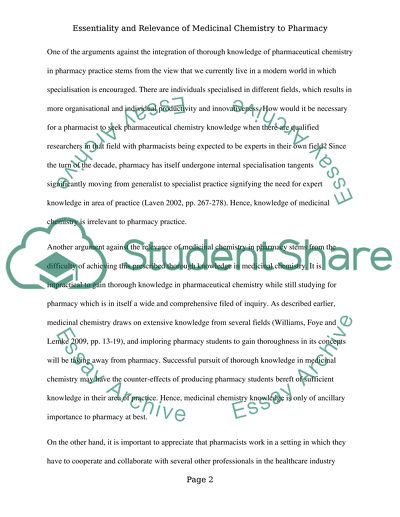 Essentiality and Relevance of Medicinal Chemistry to Pharmacists