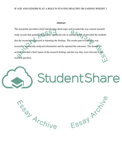 If Age And Gender Play A Role In Staying Healthy Or Gaining Weight
