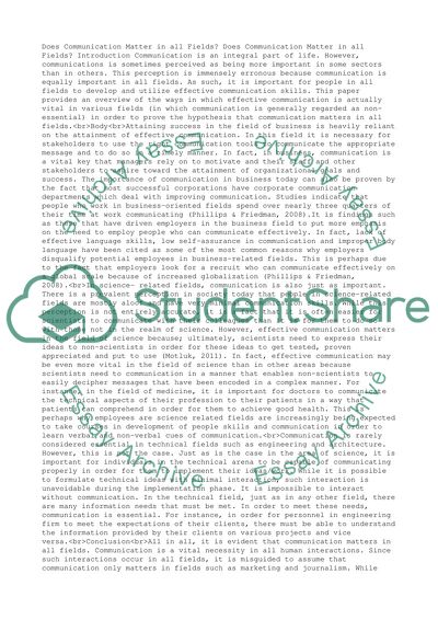 Does Communication Matter in ALL Fields