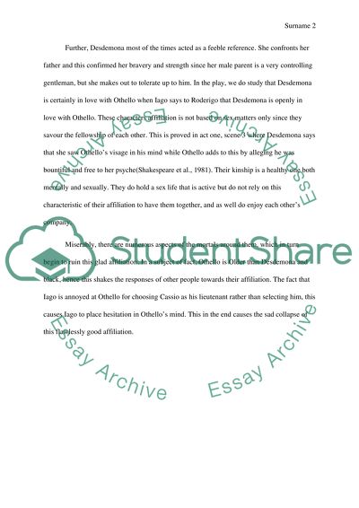 OthelloThe Characters and Relationships in Othello