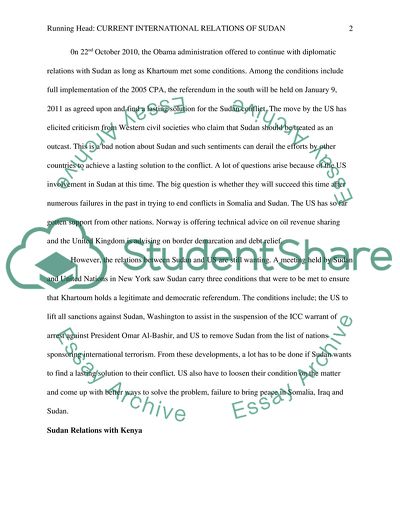 State of Current International Relations in Sudan