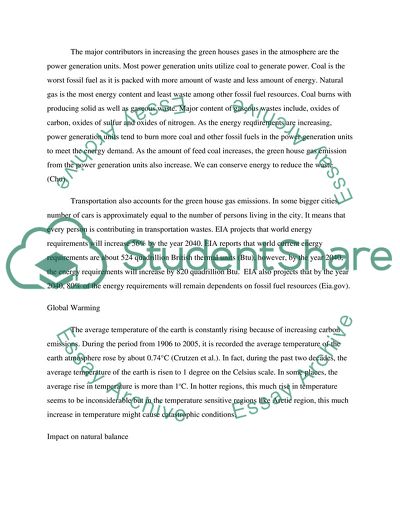 Impacts of Green House Gas emission and Alternate energy Resources