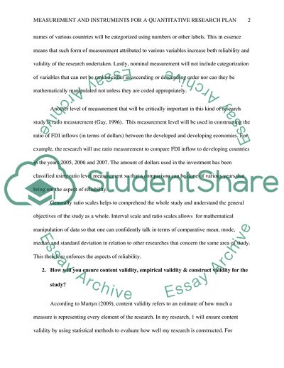 Measurement and Instruments for a Quantitative Research Plan