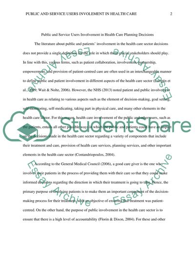 Public and Service Users Involvement in Health Care Planning Decisions