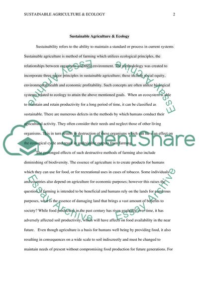 Sustainable Agriculture and Ecology