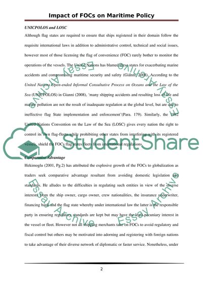 Impact of FOCs on Maritime Policy