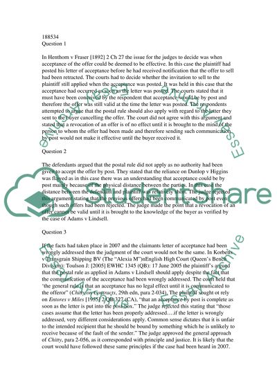 Case analysisRead the attached report of Henthorn v Fraser [1892] 2 Ch 27 and answer the following questions: