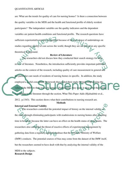 Quality of Care in Icelandic Nursing Homes