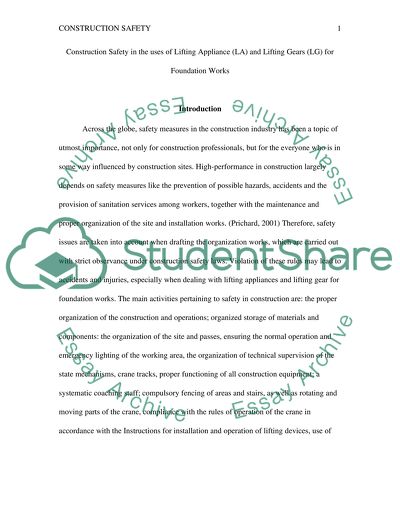 Construction Safety in the Uses of Lifting Appliance and Lifting Gears for Foundation Works