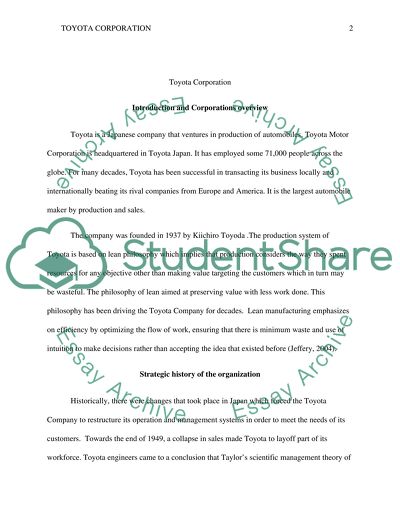Toyota Corporation Organizational Analysis