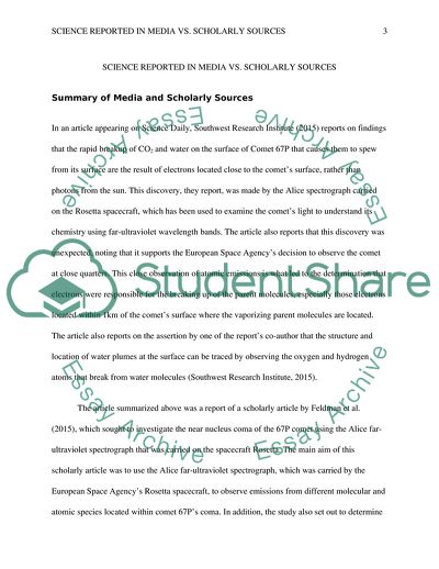 Science Reported in Media vs Scholarly Sources