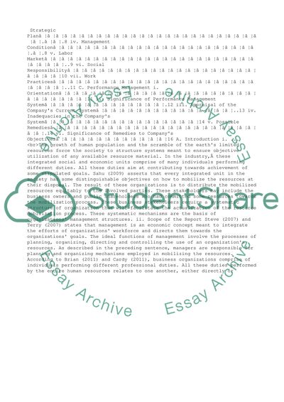 Performance management plan