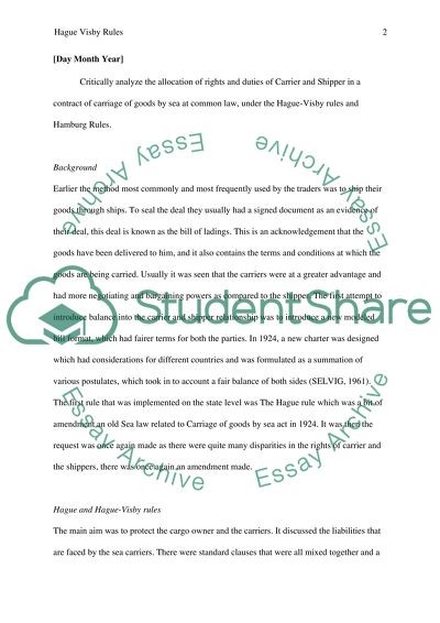 Hague-Visby Rules and Hamburg Rules