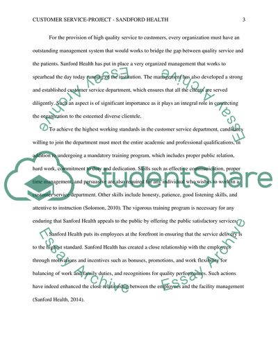 Customer Service- Project- Sandford Health of North Dakota