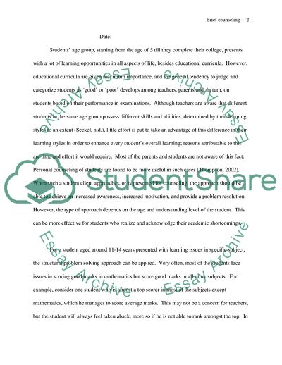 The Use of One of the Models of Brief Counseling By Tom Harrison