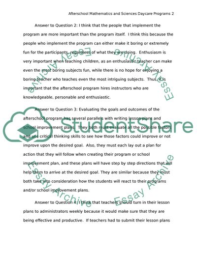 Afterschool mathematics and sciences daycare program