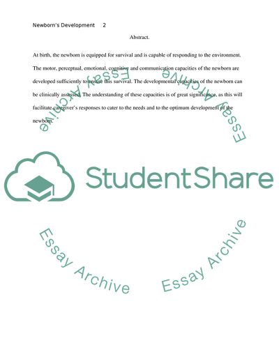 Newborns Development (emotional, cognitive, perceptual, motor and communication capacities)