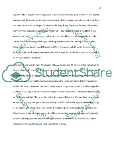 The Importance of Progression Planning and Retaining Human Resources Within Hong Kong Construction Organizations