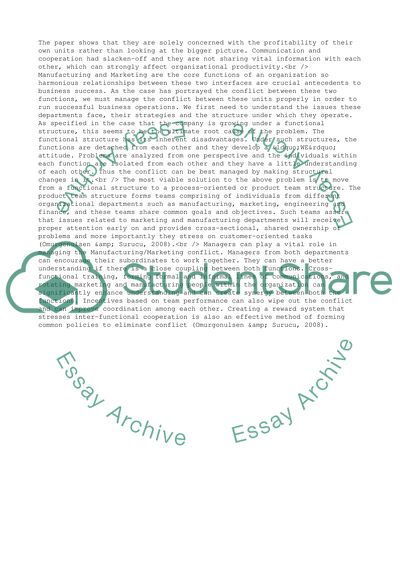 Manufacturing or Marketing Interface and Conflict